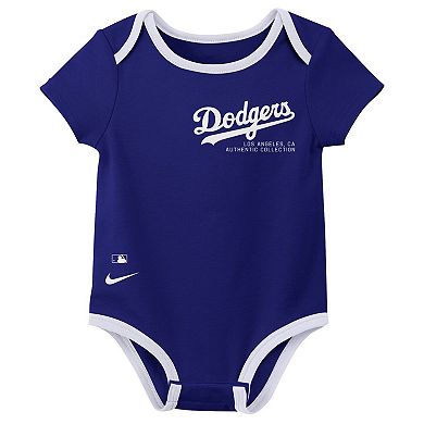 Infant Nike Los Angeles Dodgers Authentic Collection Three-Pack Bodysuit Set