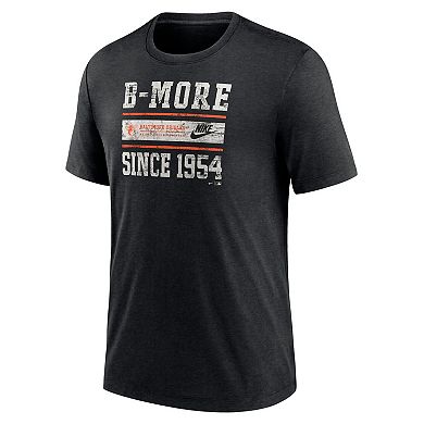 Men's Nike Heather Black Baltimore Orioles Cooperstown Collection Local Stack Tri-Blend T-Shirt