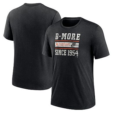 Men's Nike Heather Black Baltimore Orioles Cooperstown Collection Local Stack Tri-Blend T-Shirt