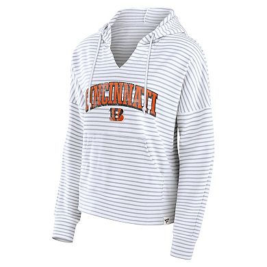 Women's Fanatics White/Gray Cincinnati Bengals Striped Notch Neck Pullover Hoodie