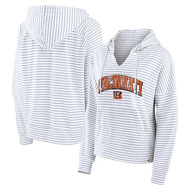 Women's Fanatics White/Gray Cincinnati Bengals Striped Notch Neck Pullover Hoodie