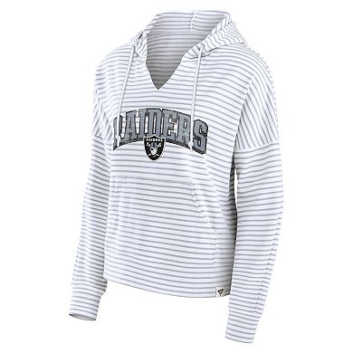 Women's Fanatics White/Gray Las Vegas Raiders Striped Notch Neck Pullover Hoodie