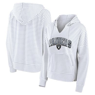 Women's Fanatics White/Gray Las Vegas Raiders Striped Notch Neck Pullover Hoodie