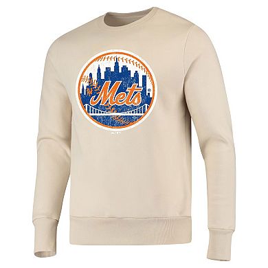 Men's Majestic Threads Oatmeal New York Mets Fleece Pullover Sweatshirt