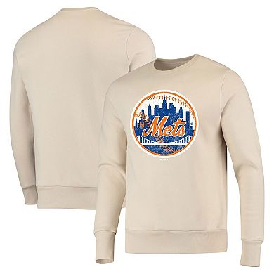 Men's Majestic Threads Oatmeal New York Mets Fleece Pullover Sweatshirt