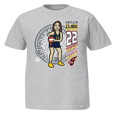 Youth Stadium Essentials Caitlin Clark Heather Gray Indiana Fever Player 8-Bit T-Shirt