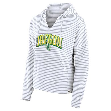 Women's Fanatics White/Gray Oregon Ducks Arch Logo Striped Notch Neck Pullover Hoodie