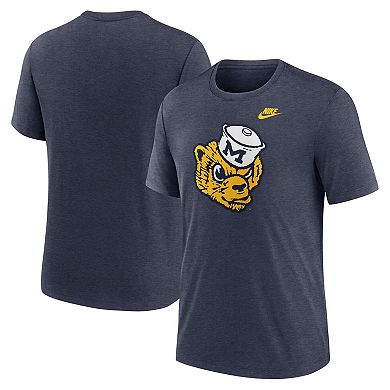 Men's Nike Heather Navy Michigan Wolverines Blitz Evergreen Legacy Primary Tri-Blend T-Shirt