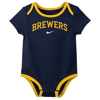 Newborn & Infant Nike Milwaukee Brewers Three-Pack Bodysuit Set