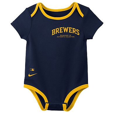 Newborn & Infant Nike Milwaukee Brewers Three-Pack Bodysuit Set