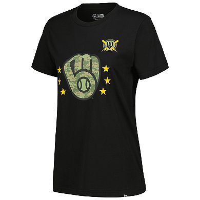 Women's New Era Black Milwaukee Brewers Armed Forces Day T-Shirt