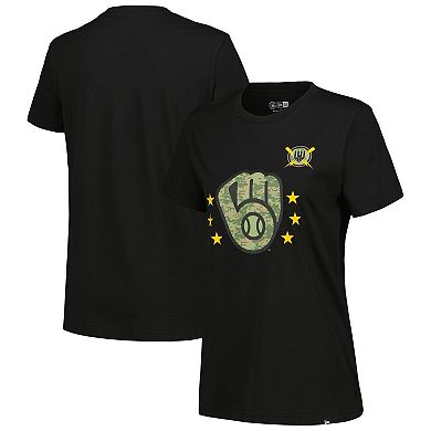 Women's New Era Black Milwaukee Brewers Armed Forces Day T-Shirt