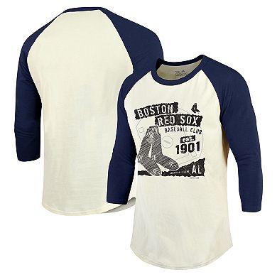 Men's Majestic Threads Cream/Navy Boston Red Sox Raglan 3/4-Sleeve T-Shirt