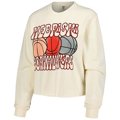 Women's Natural Nebraska Huskers Comfort Colors Basketball Cropped Long Sleeve T-Shirt