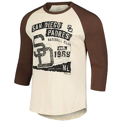 Men's Majestic Threads Cream/Brown San Diego Padres Raglan 3/4-Sleeve T-Shirt