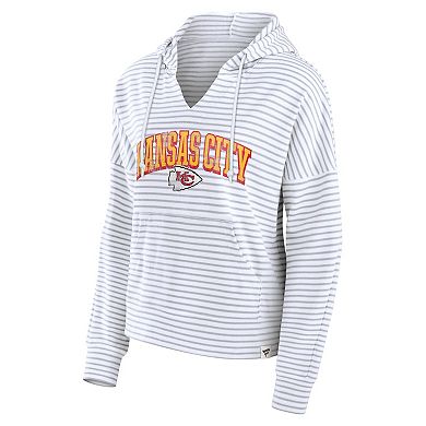 Women's Fanatics White/Gray Kansas City Chiefs Striped Notch Neck Pullover Hoodie