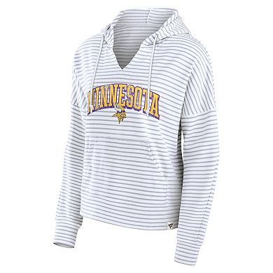 Women's Fanatics White/Gray Minnesota Vikings Striped Notch Neck Pullover Hoodie