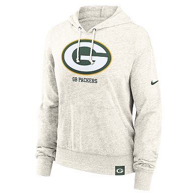 Women's Nike Cream Green Bay Packers Gym Vintage Logo Pullover Hoodie