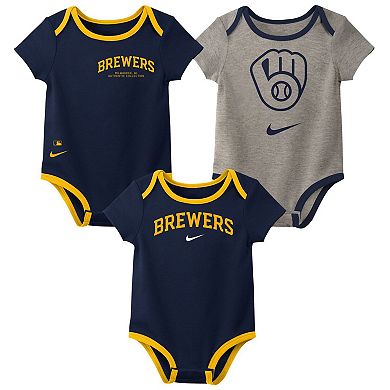 Infant Nike Milwaukee Brewers Authentic Collection Three-Pack Bodysuit Set