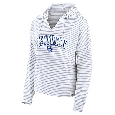 Women's Fanatics White/Gray Kentucky Wildcats Arch Logo Striped Notch Neck Pullover Hoodie