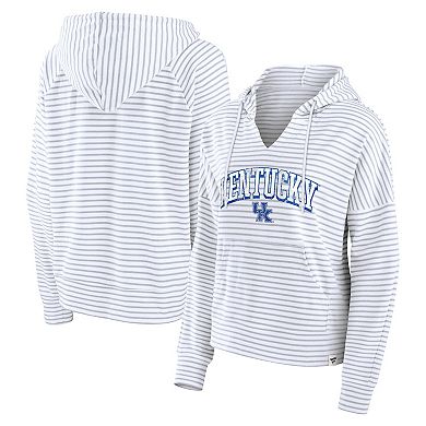 Women's Fanatics White/Gray Kentucky Wildcats Arch Logo Striped Notch Neck Pullover Hoodie