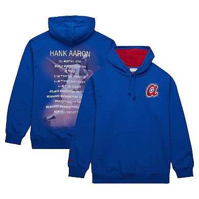 Men's Mitchell & Ness Hank Aaron Royal Atlanta Braves Vintage Logo Name & Number Pullover Hoodie