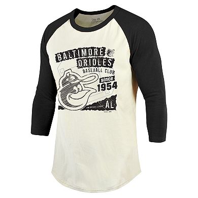 Men's Majestic Threads Cream/Black Baltimore Orioles Raglan 3/4-Sleeve T-Shirt