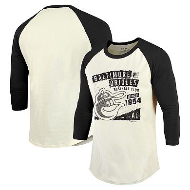 Men's Majestic Threads Cream/Black Baltimore Orioles Raglan 3/4-Sleeve T-Shirt