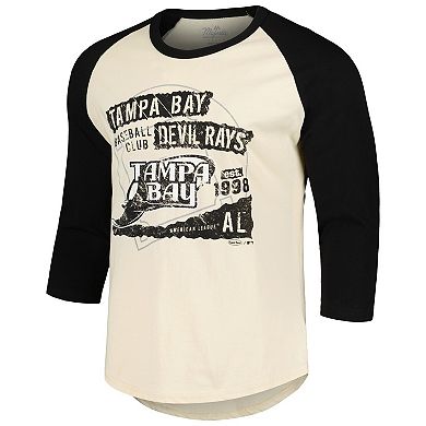 Men's Majestic Threads Cream/Black Tampa Bay Rays Raglan 3/4-Sleeve T-Shirt