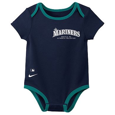 Infant Nike Seattle Mariners Authentic Collection Three-Pack Bodysuit Set