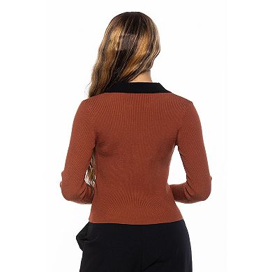 Women's ALEXIA ADMOR Crsti Collared Long Sleeve Ribbed Sweater
