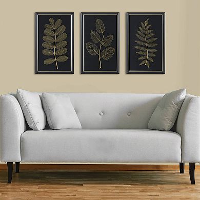 Martha Stewart Gilded Nature Gold Metallic Leaf Panel Framed Graphic Wall Decor 3-Piece Set