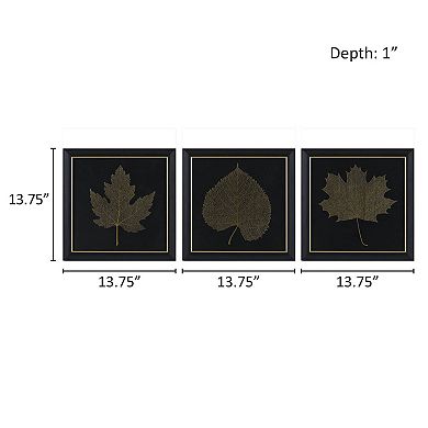 Martha Stewart Gilded Trio Gold Metallic Leaf Square Framed Graphic Wall Decor 3-Piece Set