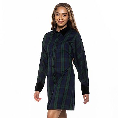 Women's ALEXIA ADMOR Velvette Plaid Dolman Button Down Shirt Dress