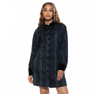 Women's ALEXIA ADMOR Velvette Plaid Dolman Button Down Shirt Dress