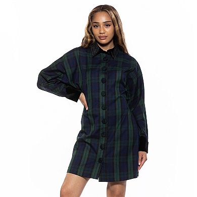 Women's ALEXIA ADMOR Velvette Plaid Dolman Button Down Shirt Dress