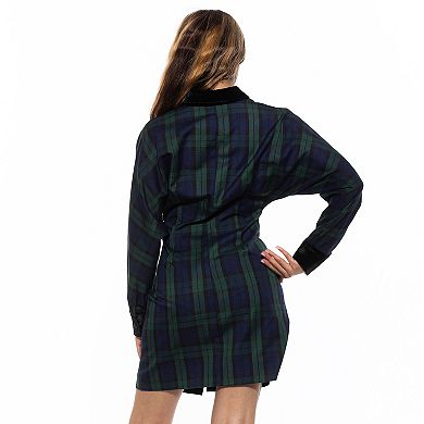 Women's ALEXIA ADMOR Velvette Plaid Dolman Button Down Shirt Dress