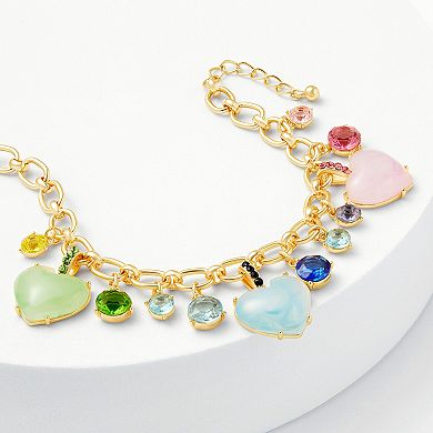 Emberly Gold Tone Multi Color Heart & Round Charms Bracelet