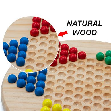 11.5" Natural Wood Chinese Checkers Board Game Set with 66 Colorful Wooden Marbles