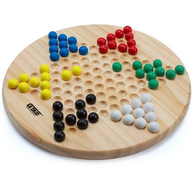 11.5" Natural Wood Chinese Checkers Board Game Set with 66 Colorful Wooden Marbles