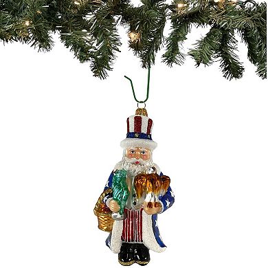 Pinnacle Peak Trading Uncle Sam Santa Polish Glass Christmas Ornament Patriotic Tree Decoration Usa