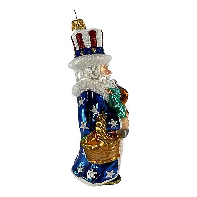 Pinnacle Peak Trading Uncle Sam Santa Polish Glass Christmas Ornament Patriotic Tree Decoration Usa