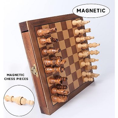 10" Magnetic Wooden Chess Board Game Set with Drawers & Magnetic Chess Pieces