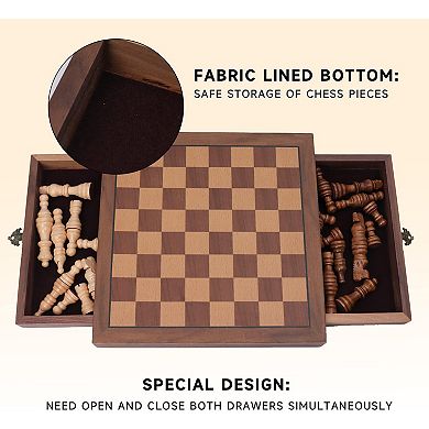 10" Magnetic Wooden Chess Board Game Set with Drawers & Magnetic Chess Pieces