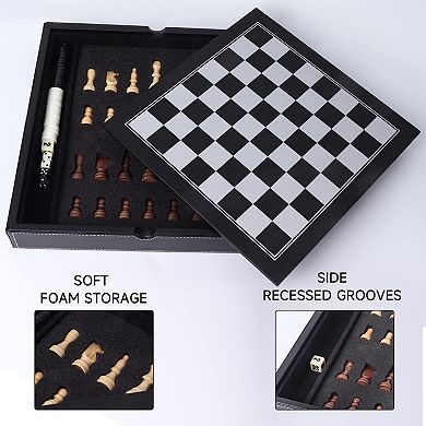 Premium Leather 3-in-1 Chess, Checker and Backgammon Board Game Combo Set