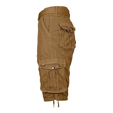 Men's Blu Rock Distressed Cotton Cargo Shorts With Belt