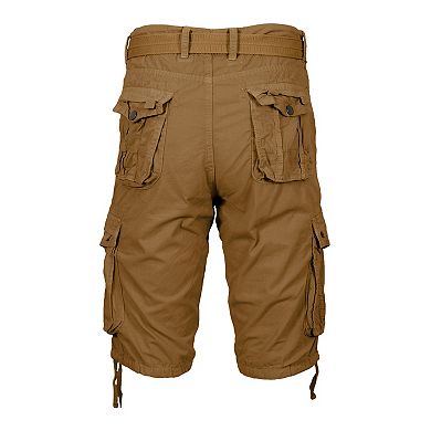 Men's Blu Rock Distressed Cotton Cargo Shorts With Belt