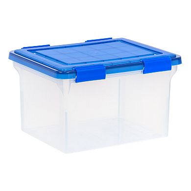 Iris Airtight Plastic Storage File Box with Lid - Clear/Blue 3-Pack