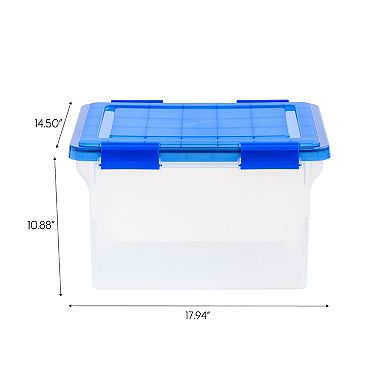 Iris Airtight Plastic Storage File Box with Lid - Clear/Blue 3-Pack