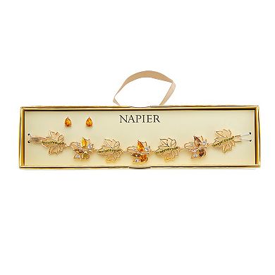 Napier Gold Tone Leaves Bracelet & Earrings Set